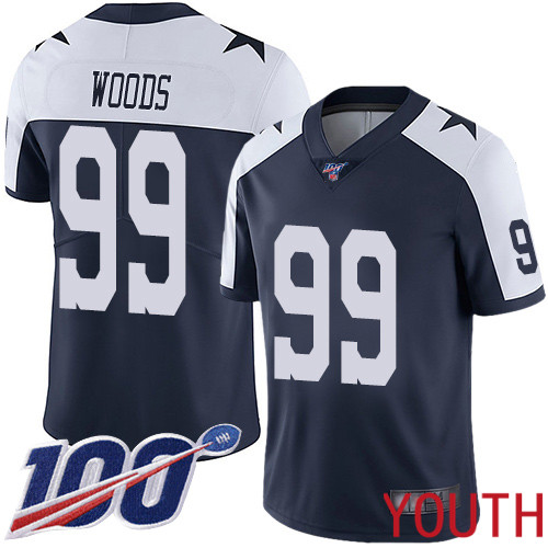 Youth Dallas Cowboys Limited Navy Blue Antwaun Woods Alternate #99 100th Season Vapor Untouchable Throwback NFL Jersey->youth nfl jersey->Youth Jersey